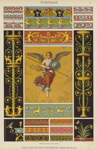 Pompeiansk, väggmålning och polykrom Basso-Relievo (färg litho) av German School