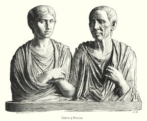 Porcia och Cato, antik romersk gravsten (litho) av German School