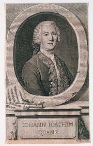 Porträtt av Johann Joachim Quantz (1697-1773) graverad av Johann Schleuen (fl.1740-74) av German School