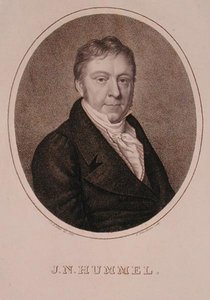 Porträtt av Johann Nepomuk Hummel (1778-1837) graverad av F. Fleischmann av German School