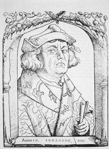 Porträtt av Johannes av Indagine, efter Hans Baldung Grien, från Chiromantia av Ioannes ab Indagine, Strasburg 1531, illustrerad i History of Magic, publicerad i slutet av 1800-talet av German School