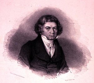 Porträtt av Ludwig van Beethoven (1770-1827) graverad av Faustin Herr (litho) av German School