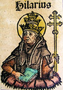 Porträtt av påven Hilarius, publicerad i Nürnbergkrönikan, 1493 av German School
