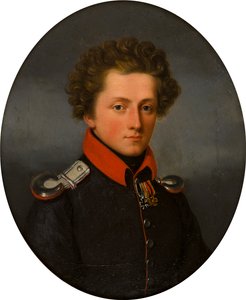 Porträtt av en ung officer, ca 1801-99 (olja på duk) av German School