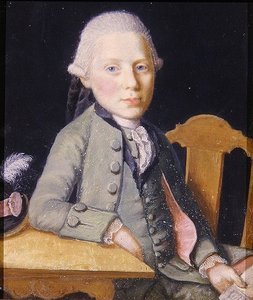 Porträtt av en sittande ung man som håller ett brev, ca 1750 (gouache på papper) av German School