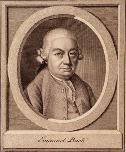 Porträtt av den tyske kompositören Carl Philipp Emanuel Bach (1714-1788) son till Johann Sebastian Bach av German School