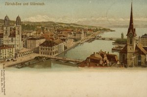 Vykort som visar en allmän bild av staden Zürich av German School