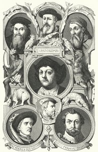 Framstående figurer från upptäckternas tidsålder (gravyr) av German School