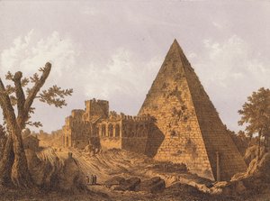 Cestius pyramid, Rom (färglitografi) av German School
