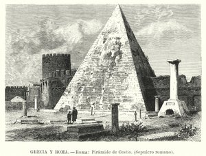 Pyramid of Cestius, grav av Gaius Cestius, Rom (litho) av German School