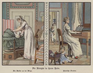 Drottning Louise av Preussen hemma (färg litho) av German School