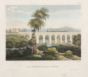 Järnvägsviadukten vid Gotha, graverad av B. Metzeroth, 1848 av German School