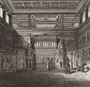 Rekonstruktion av en assyrisk kungs hall. Illustration för Bilder-Atlas (gravyr) av German School