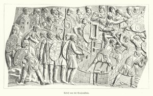 Relief från Trajanus kolumn, Rom, föreställande romarna som besegrar dacierna (gravyr) av German School