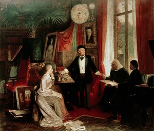 Richard Wagner med Franz Liszt och Liszts dotter Cosima av German School