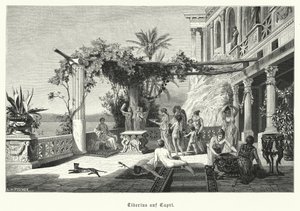 Romerske kejsaren Tiberius på ön Capri (gravyr) av German School