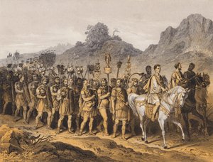 Romerska soldater på marsch (färglitografi) av German School