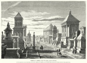 Romerska gravar längs Appian Way vid tremilsmarkeringen (litho) av German School