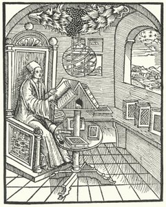 Rumsinredning med en lärd på jobbet, c1500 av German School