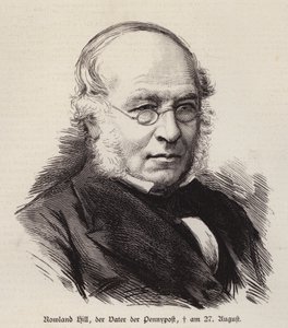 Rowland Hill, brittisk reformator av postverket och uppfinnare av frimärket (gravyr) av German School