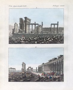 Ruinerna av Palmyra (färgad gravyr) av German School
