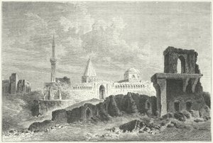 Ruinerna av Seljukernas palats i Konya, Turkiet (gravyr) av German School