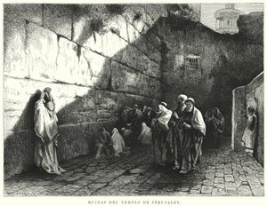 Ruinerna av Jerusalems tempel (litho) av German School