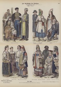 Ryska dräkter, sent 1800-tal (färgad gravyr) av German School