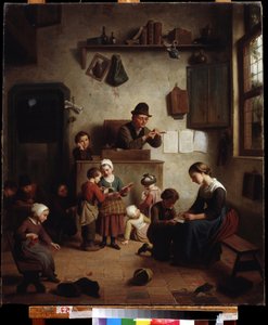 ""Klassscen i en skola"" (I skolan) Tysk skolmålning Tidiga 1800-talets regionala Deineka konstgalleri, Kursk Ryssland av German School