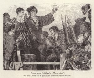 Scen från Friedrich Schillers oavslutade pjäs Demetrius (gravyr) av German School