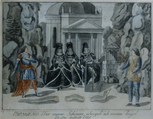 Scen från Trollflöjten av Wolfgang Amadeus Mozart (penna & bläck och wc på papper) av German School