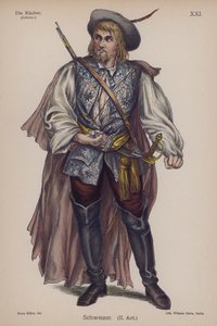 Schweizer, från Die Rauber (Rånarna) av Friedrich Schiller (färg litho) av German School