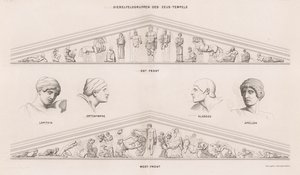 Skulpturer från frontonerna av Zeustemplet, Olympia, Grekland (gravyr) av German School