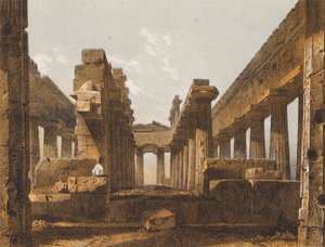 Andra templet för Hera, Paestum, Italien (färglitografi) av German School