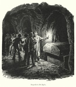 Serapeum of Saqqara, grav av heliga Apis-tjurar som dyrkades i det antika Egypten (litho) av German School