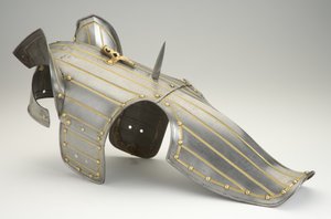 Shaffron, pansar med hästhuvud (stål, mässing och järn med förgyllning eller guldfärg) av German School