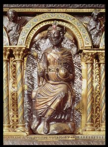 Kejsar Karl den Stores helgedom (742-814), detalj av Henri IV (1050-1106) 1215 (guld & champlevemalj) av German School