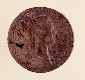 Silvermynt (thaler) från Sachsen: Fredrik August I av Sachsen (Frederik Auguste I av Sachsen) (1750-1827). Diam. 3,9 cm Neapel, museo archeologico av German School