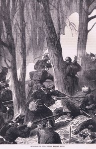 Skirmish in the woods before Metz, Cassells History of the War between France and Germany publicerad av Cassell and Company Limited, ca 1890 (litho) av German School