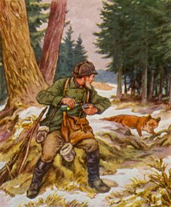 Sonntagsjager / Söndagsjägare (färglitografi) av German School