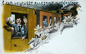 Souvenirhälsningsvykort, ca 1900 (lito i färg) av German School