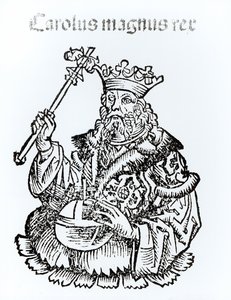 Den helige Karl (747-814) från "Liber Chronicarum" av Hartmann Schedel (1440-1514) 1493 av German School