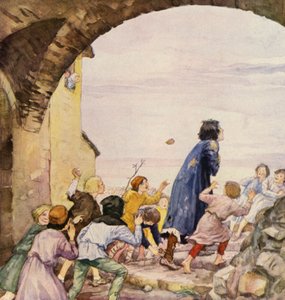 Sankt Franciskus hånad av barn (färglitografi) av German School