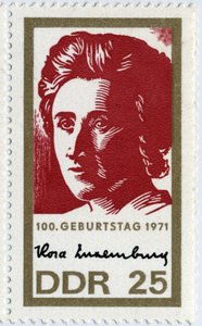 Frimärke som representerar Rosa Luxemburg (eller Luxemburg av German School