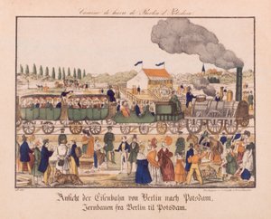 Ångjärnväg mellan Berlin och Potsdam, Neuruppiner Bilderbogen, c.1840 av German School