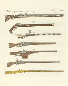 Konstiga eldvapen (färgad gravyr) av German School