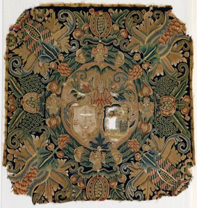 Armorial kuddfodral i gobeläng, möjligen från Niedersachsen, tillverkad på 1600-talet (ull) av German School