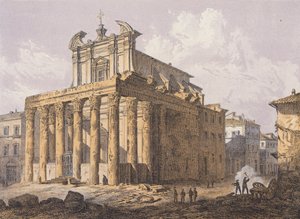 Templet för Antoninus och Faustina, Rom (färglitografi) av German School