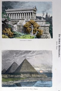 Dianatemplet i Efesos och pyramiderna i Giza, från en serie av världens sju underverk publicerade i Munchener Bilderbogen, 1886 (färggravyr) av German School