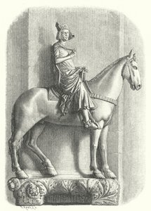 The Bamberg Horseman, staty vid Bamberg Cathedral, Tyskland (gravyr) av German School
